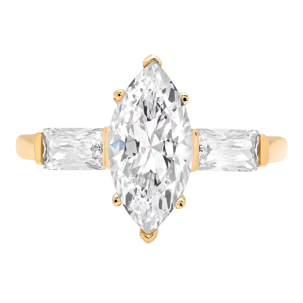 2.0 Diamond 10.5 Simulated Brilliant Three-Stone Marquise SZ ct Gold 14k Cut Ring Yellow