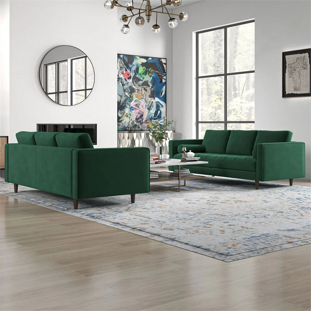 in Set Green Sofa Back Velvet Tahir Pillow Mid-Century
