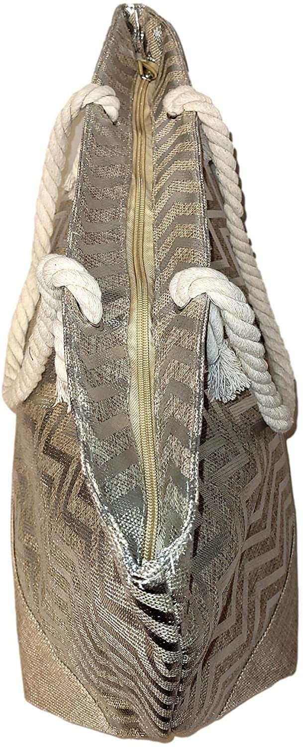 Print be Zipper Beach Metallic Top Monogram Personalized Can Bag Name Initial, Tote with Women - Large or with