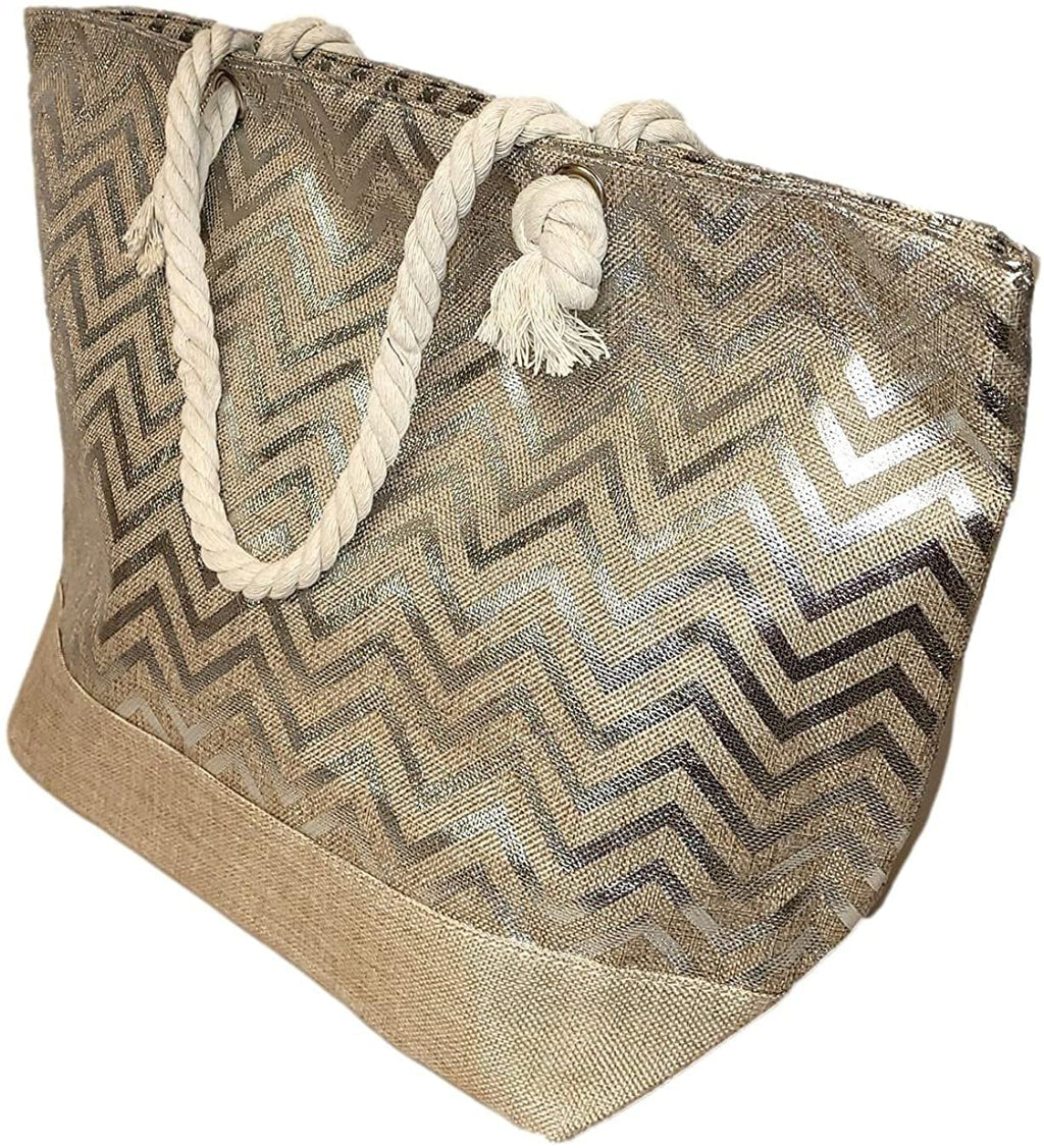 Print be Zipper Beach Metallic Top Monogram Personalized Can Bag Name Initial, Tote with Women - Large or with