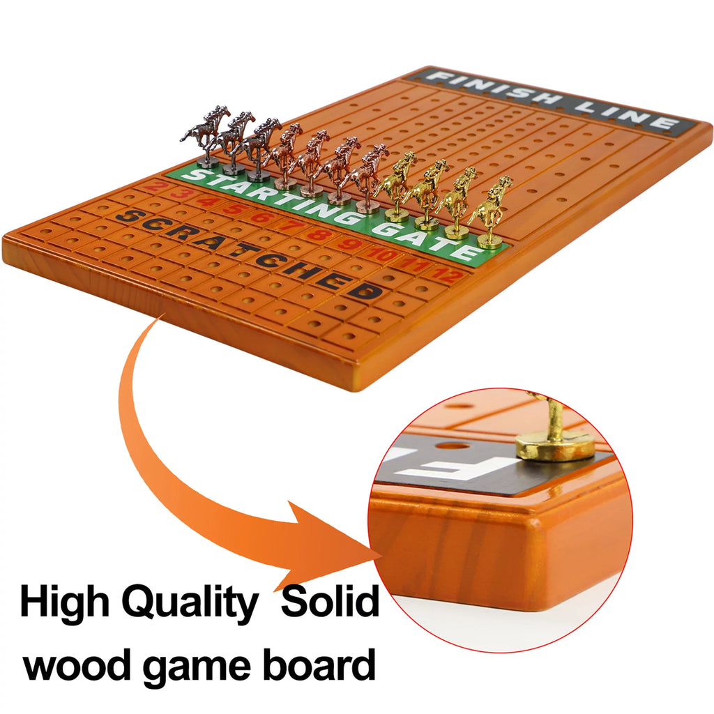 Game with 4 Racing Horses 11 Pine and Line 2 Boxes dice Race Classic Game Metal Finish with Luxurious Durable Racing Horse Across Game Horse of Thickened Board Cards