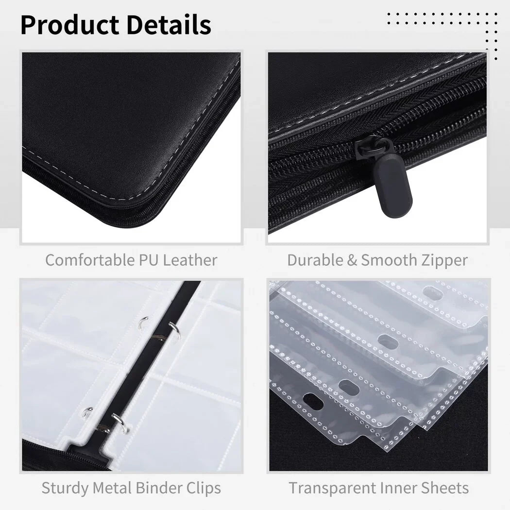 Zipper Storage Sports Binder, Leather Football, with PU Case Removable Trading with Card Sheets, Portable Card 900-Pocket for Standard-sized Cards Binder Basketball Card Baseball, Binder,
