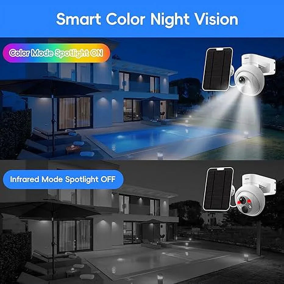 WiFi Color Night Security Camera Solar 360° exterior, Full With 9000mAh Talk View, Two-Way Battery Detection, Vision, Motion Camera Wireless HD 4MP Capacity, PIR Security Waterproof, IP66
