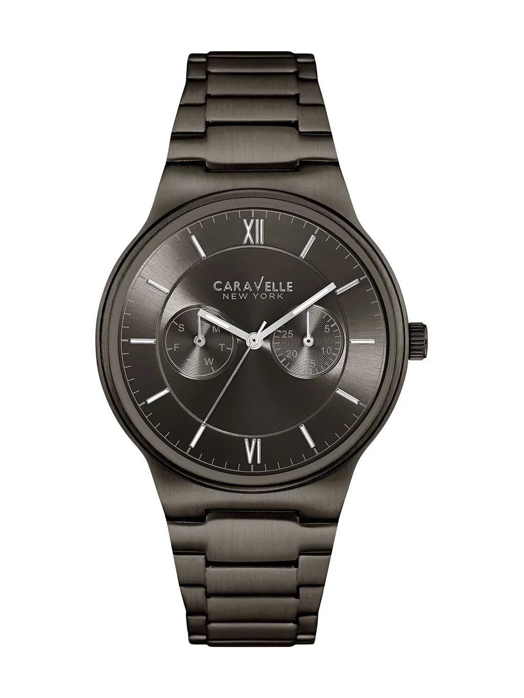 Men's 45A136 Watch Caravelle Grey Steel outfit Bracelet IP Dial Gunmetal Stainless