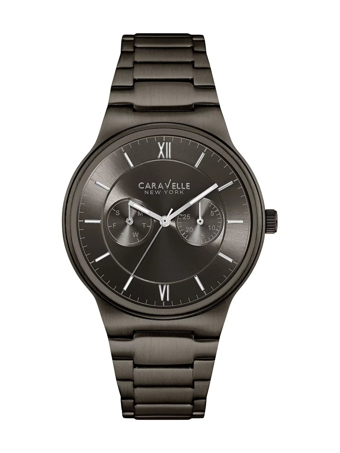 Men's 45A136 Watch Caravelle Grey Steel outfit Bracelet IP Dial Gunmetal Stainless