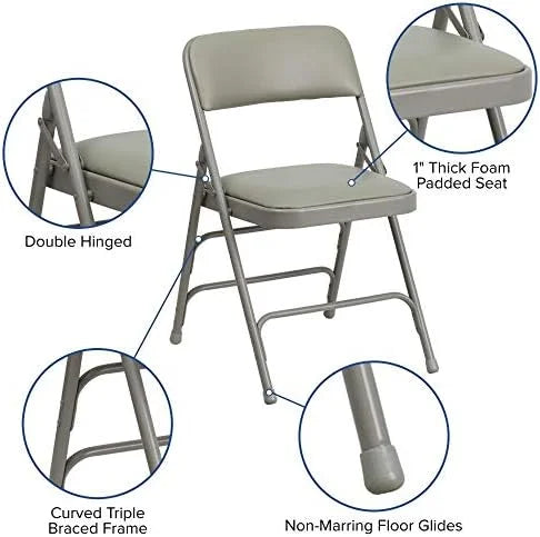 Metal HERCULES Series 4 Pack Braced Hinged Chair Gray & Curved Folding Vinyl Double Triple