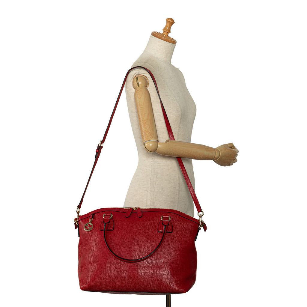 Unisex Satchel Calf Charm (Good) Red Leather GG Authenticated Convertible Dome Pre-Owned
