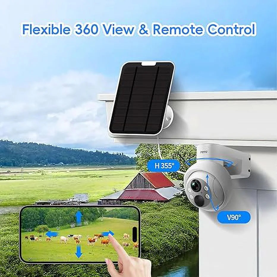 WiFi Color Night Security Camera Solar 360° exterior, Full With 9000mAh Talk View, Two-Way Battery Detection, Vision, Motion Camera Wireless HD 4MP Capacity, PIR Security Waterproof, IP66