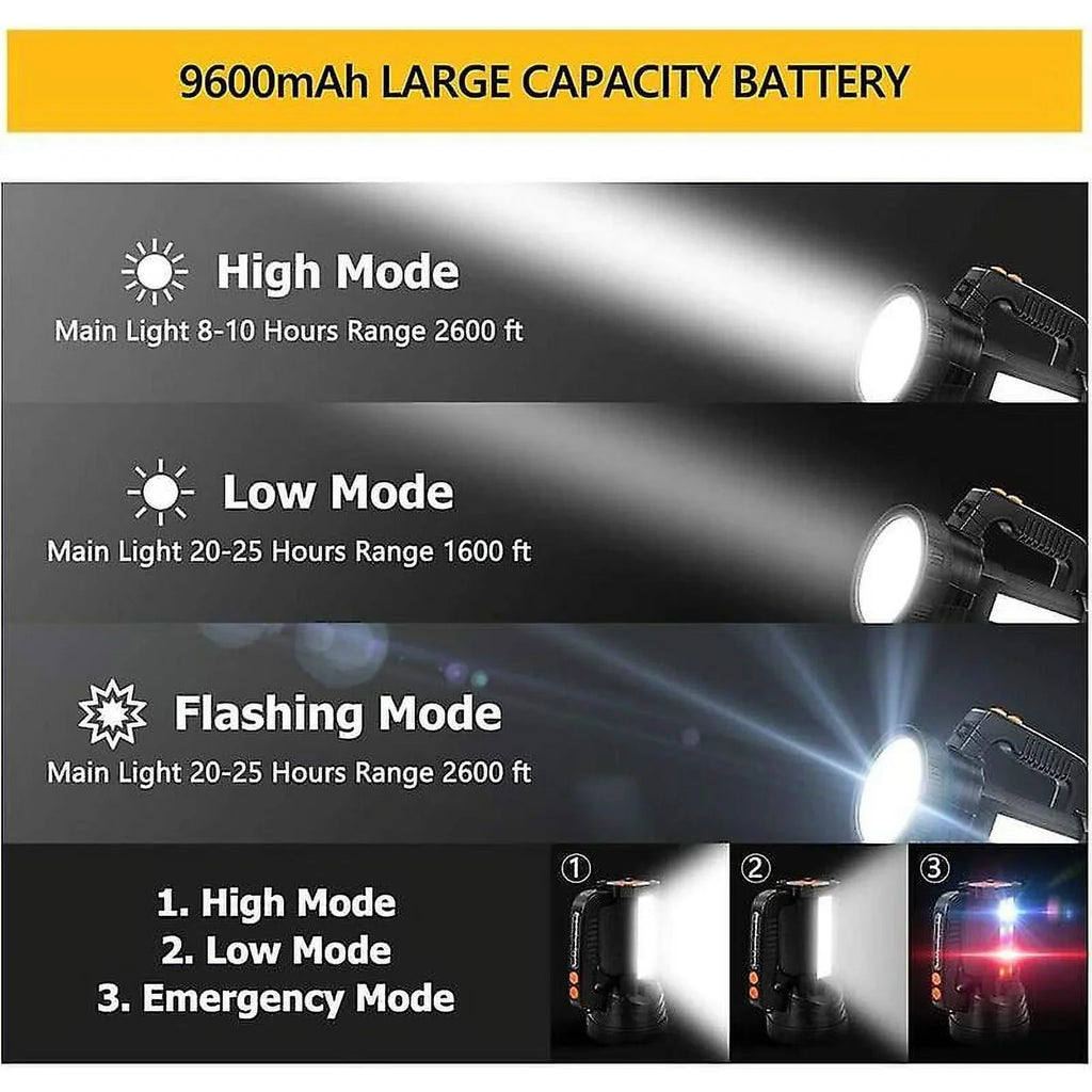 Flashlight 6 Led Camping With (black) Rechargeable 15000 Waterproof Bright Light Flashlight Emergency For Modes, Super Lumens Led