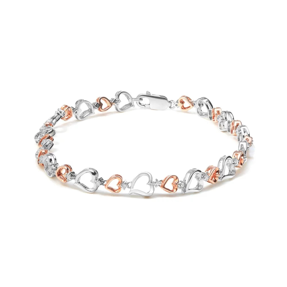 Sterling of - Heart Bracelet .925 Silver dimension Haus Clarity) Rose Lobster Color, Claw Clasp cut 1/4 14K Inches Diamond Cttw Round Brilliance (I-J I2-I3 Link Plated Womens Gold 7"