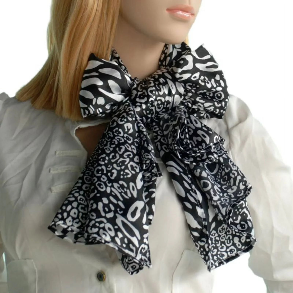 & Animal White Leopard Scarf/Wrap/Shawl(Small) Black Fashion Distinctive Soft Blancho Silk Print