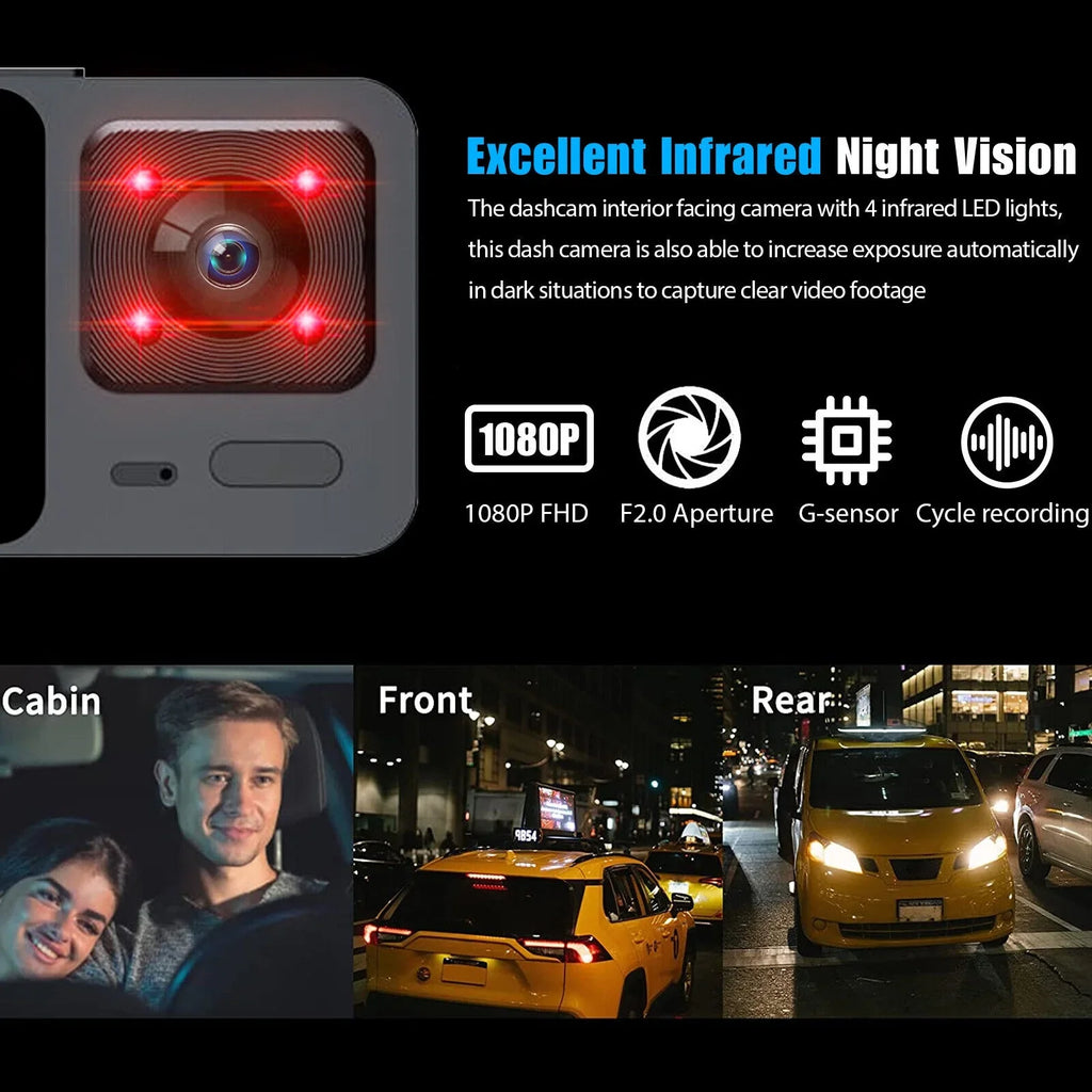 Lens Front Camera Cam 3 Dash Inside Rear Video 1080P DVR G-Sensor Recorder Car