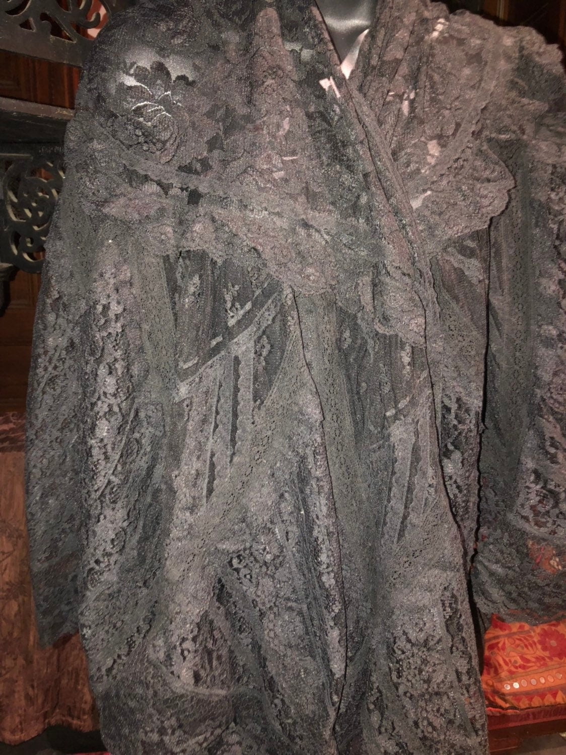 Vintage Black Antique Lace Summer Scarf Coloered Wrap design Victorian