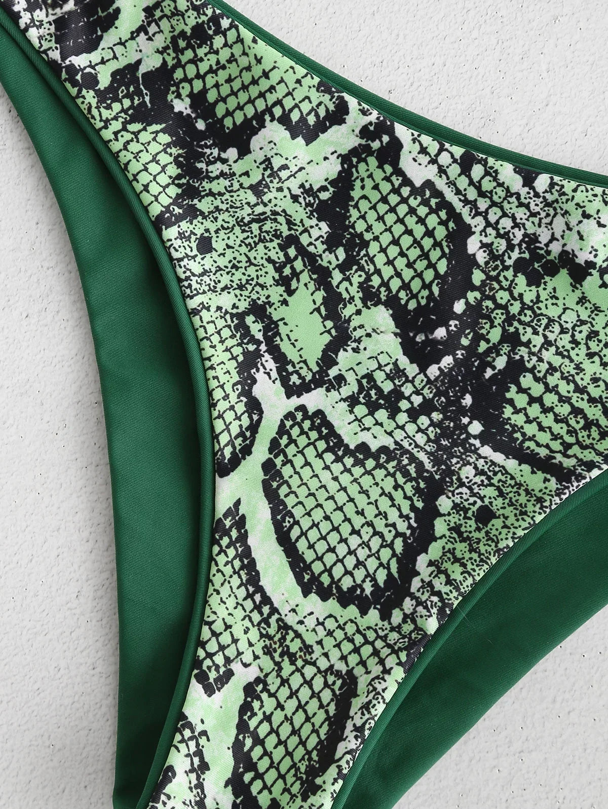 ZAFUL Set Reversible Forest Shoulder Leopard Snakeskin M for Bikini Medium Green Women Swimsuit Print One