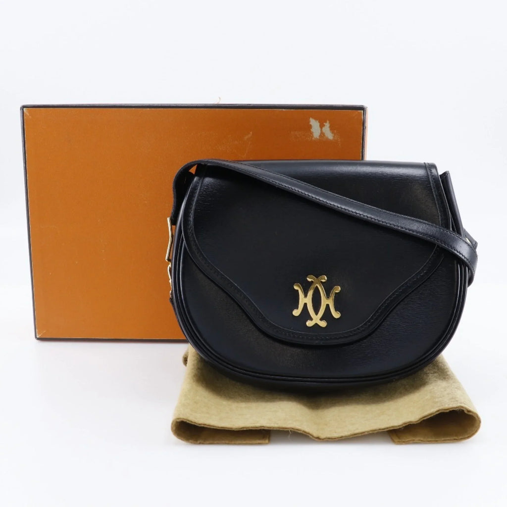 France Shoulder Crossbody Bag Hermes Black/Gold Made Hardware H Pre-Owned Button Ladies Calf 〇M (Fair) 1983 Snap in HERMES Double Vintage