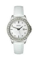 Silver-Tone Dial Leather Seiko Women's Watch Brushed #SXDF93