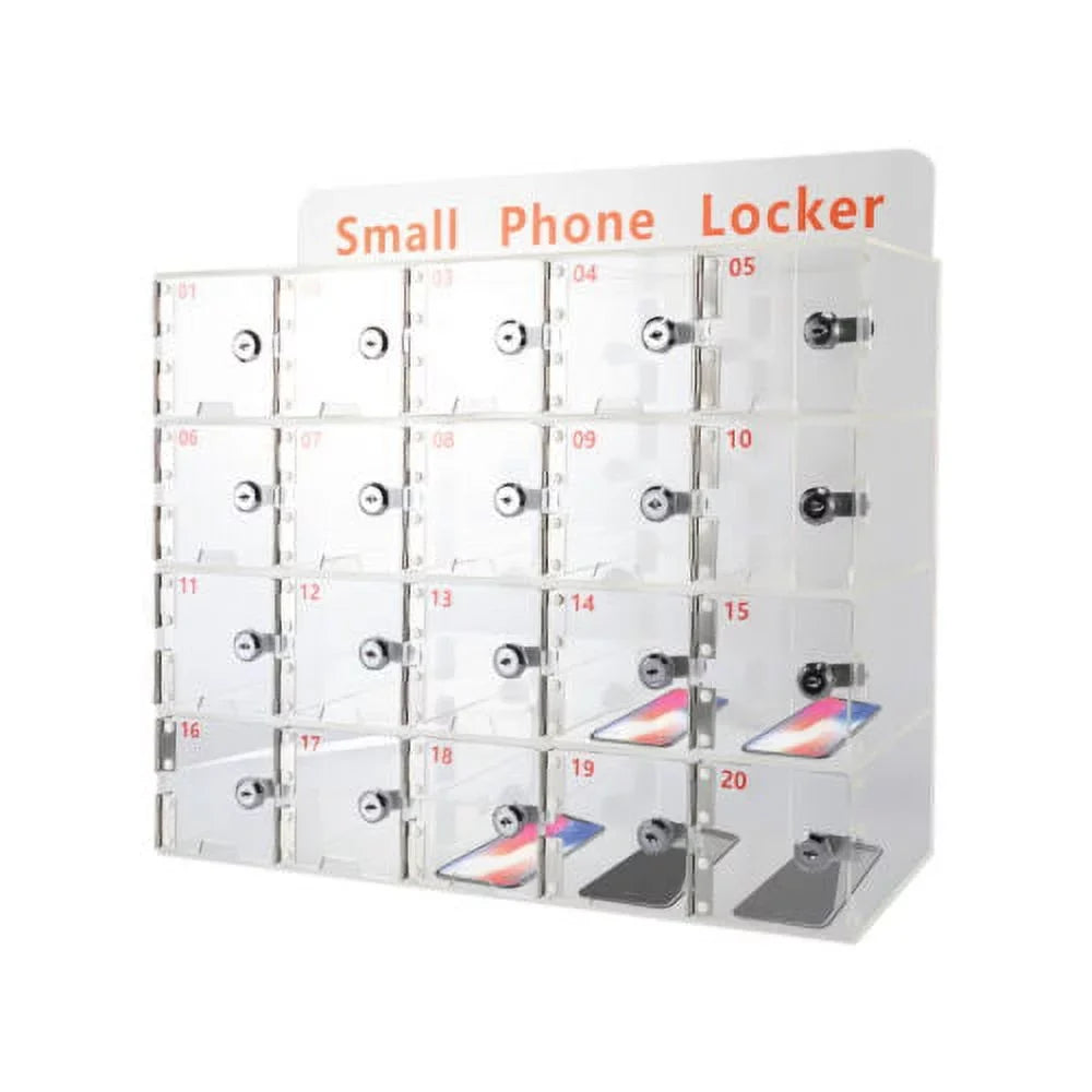 Clear Storage Cell Slots w/ Acrylic Thickened Keys Phone 20 Locker Cellphone Box