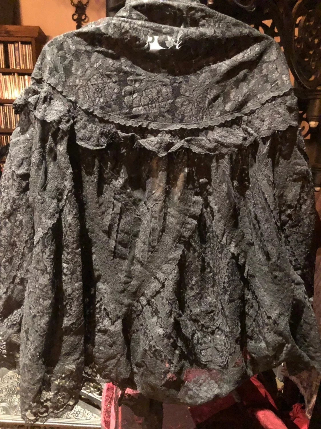 Vintage Black Antique Lace Summer Scarf Coloered Wrap design Victorian