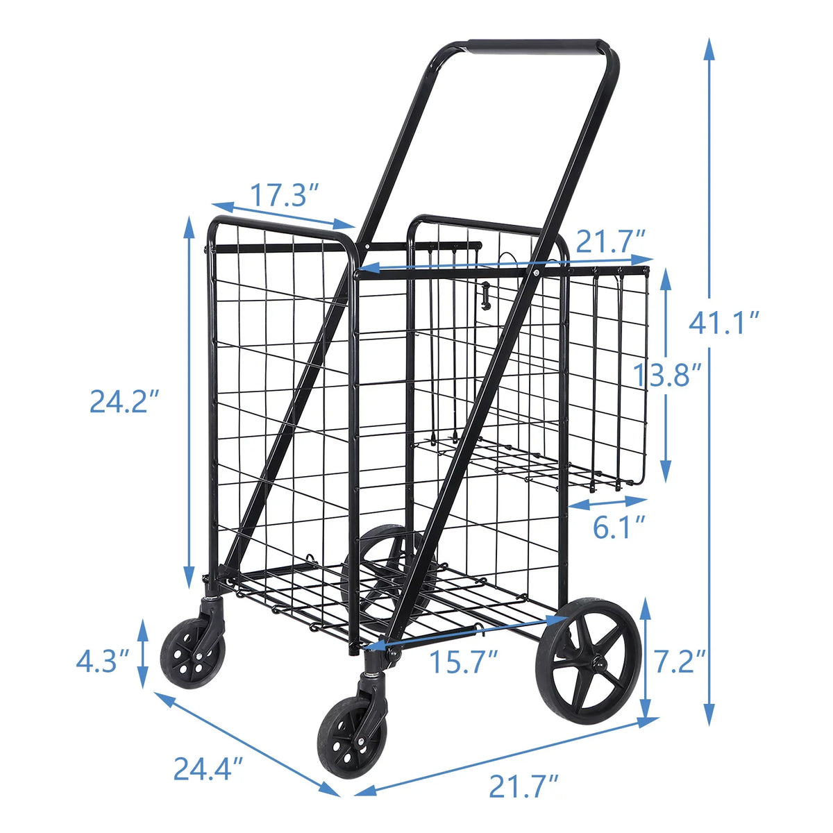 Shopping Utility Grocery Book Black Folding Travel, Cart Wheels for and Laundry Double Basket with ZENY Luggage