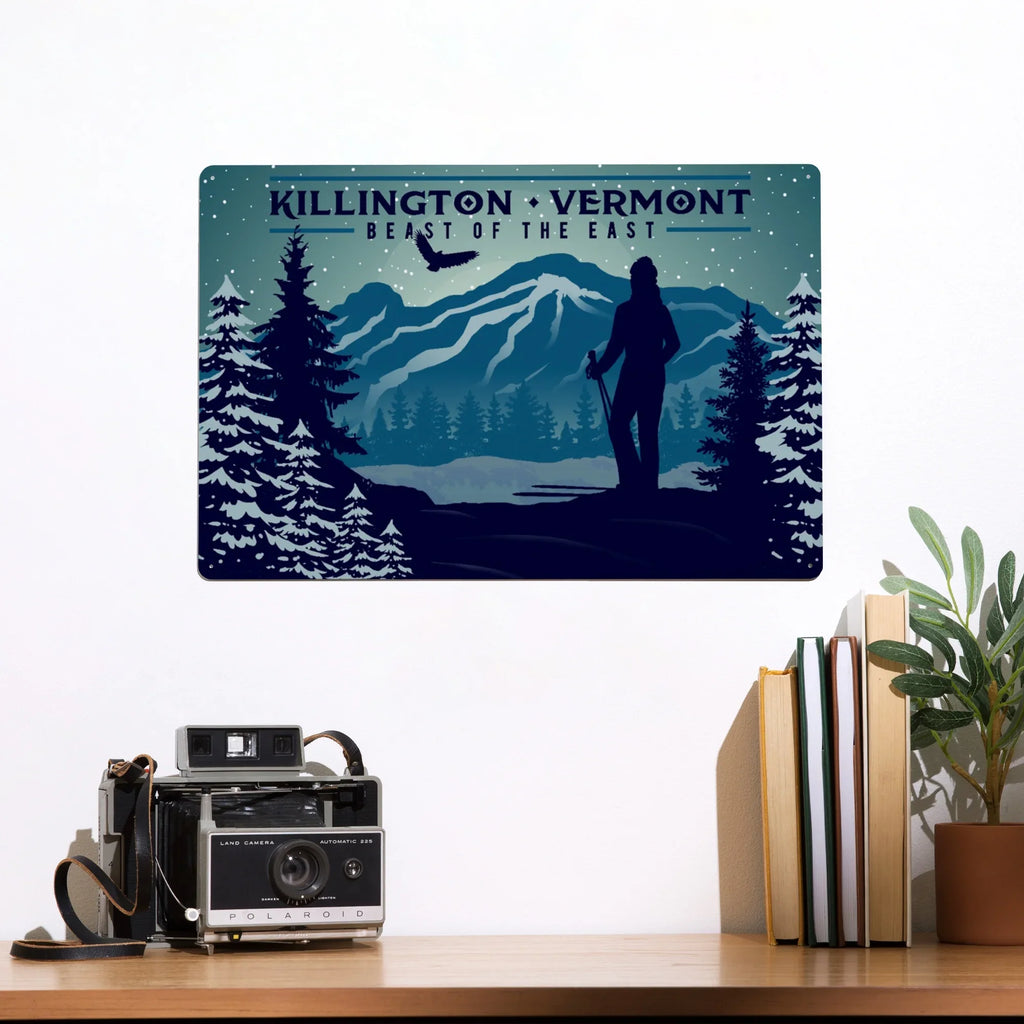 Vermont, Indoor Killington, Mountain Beast and Sign Decor) Art, exterior (12x18 of the Metal East, Skier Aluminum