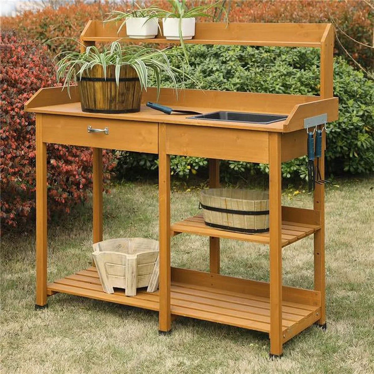 Potts Planters Fir Deluxe & Bench, Potting Natural