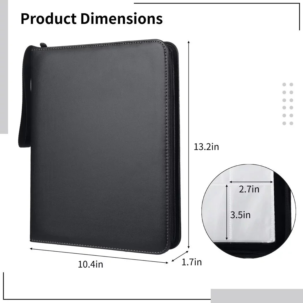 Zipper Storage Sports Binder, Leather Football, with PU Case Removable Trading with Card Sheets, Portable Card 900-Pocket for Standard-sized Cards Binder Basketball Card Baseball, Binder,