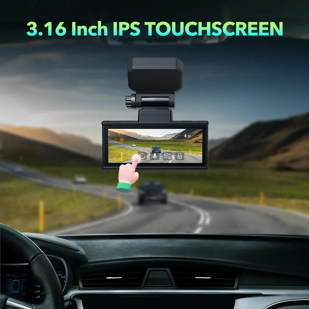 SD Commands, Dash with 3.16" Night for Card, and 5Ghz Dual Camera,Voice APP Rear Cars G-Sensor, Front Dash Car Vision Touch Screen GPS, Wifi 4K+4K Camera Cam 128G TOGUARD