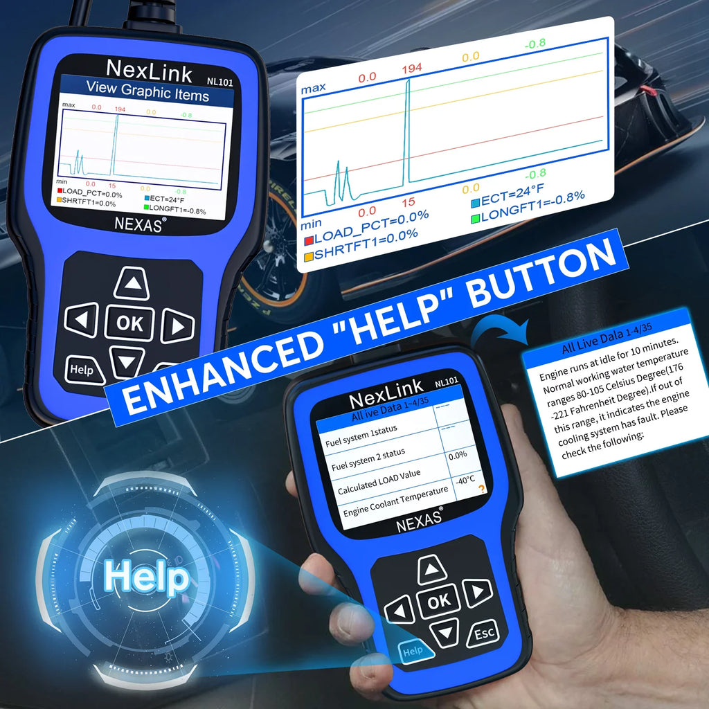 Auto NEXAS OBD2 Automotive Scanner Battery OBDII Reader Diagnostic Scanner Clear Light Code Car Full Codes Car Read Functions Check Engine OBDII NL101 Engine Check Tester Scanner Tool