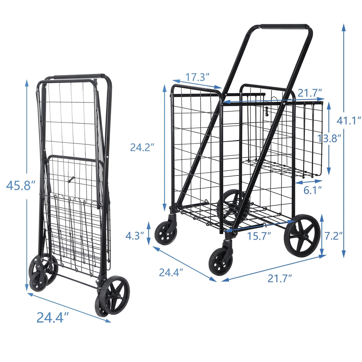 Shopping Utility Grocery Book Black Folding Travel, Cart Wheels for and Laundry Double Basket with ZENY Luggage