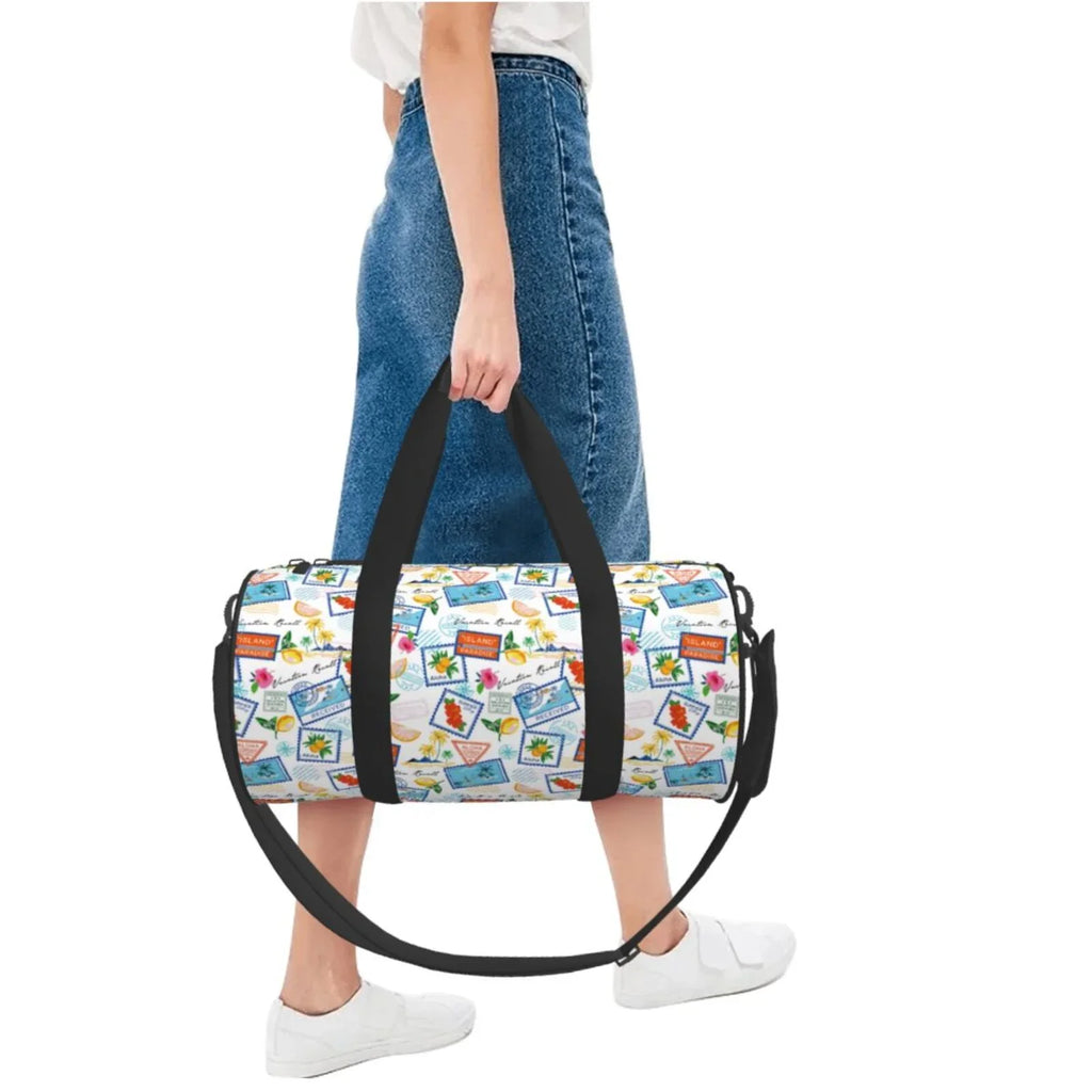 Pocket Coaee Bag Compartment Travel Capacity Luggage with Summer Stamp Gym Bag Bag Waterproof Sports Large Cylinder and