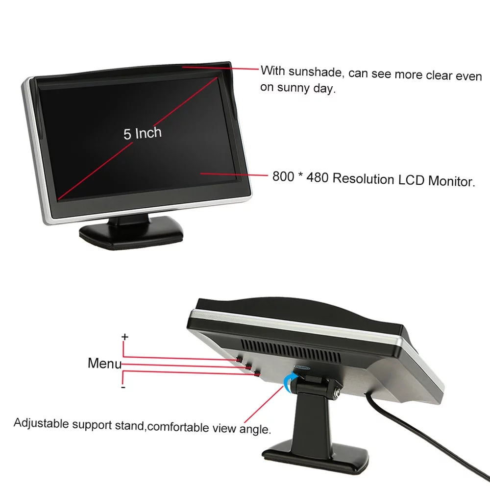 Car LCD Inch 5 Trucks Monitor Camera, Ideal Clear Rear View Easy System Installation, TFT Tomshoo + Display and Parking for Reverse Backup Image, Cars