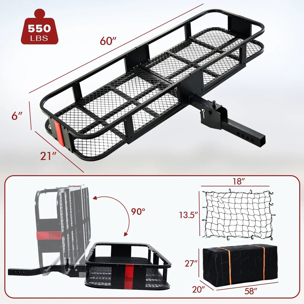 Cargo and Luggage Truck Rack Carrier 60"x21"x6" with Hitch Folding - Cargo Cargo ADOFFUR Net, Waterproof Bag for Capacity Car, Basket SUV, 550Lbs Rack Mount