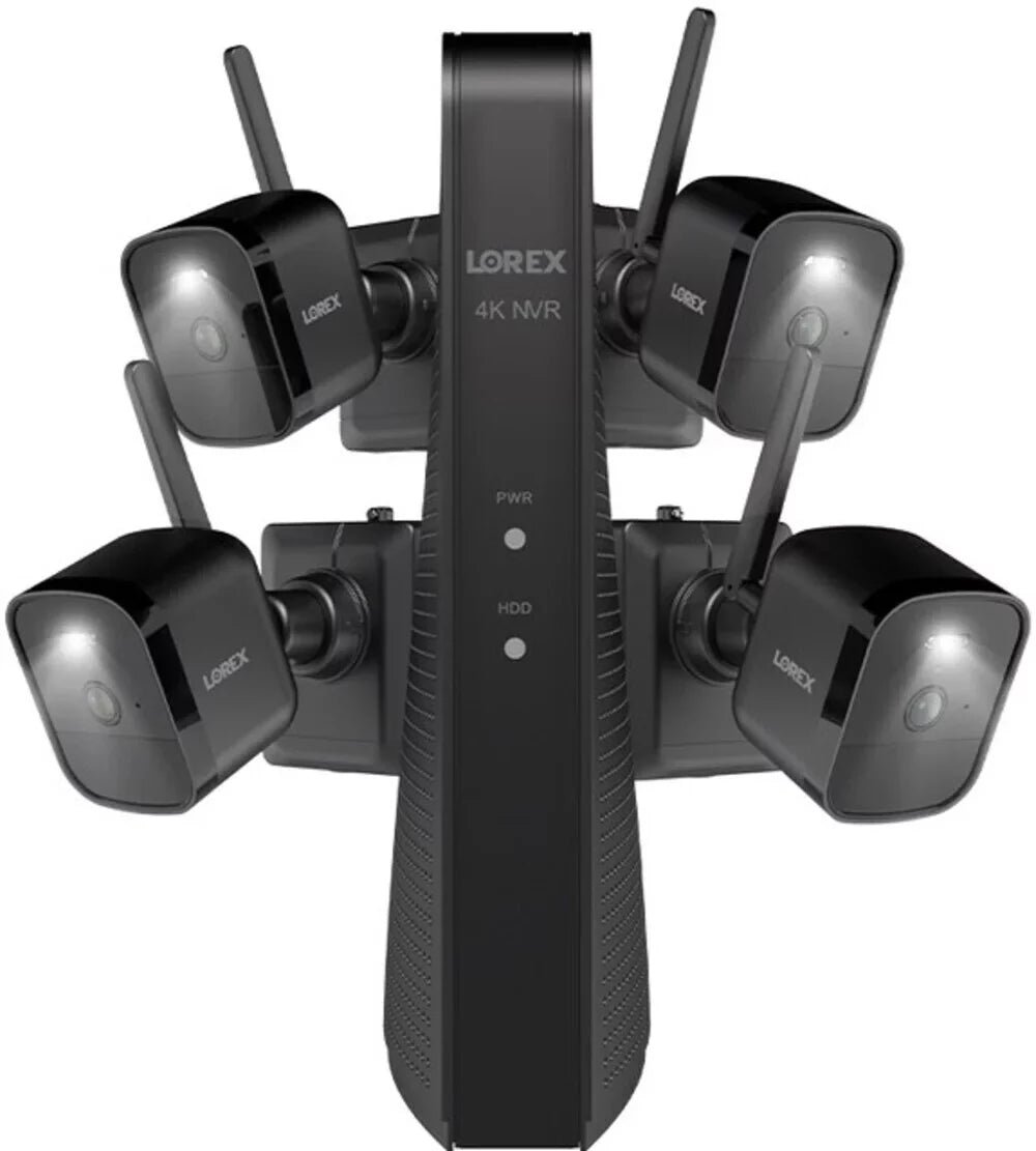 4K System with (4) NVR (Black) Four Cameras Lorex Battery-Operated