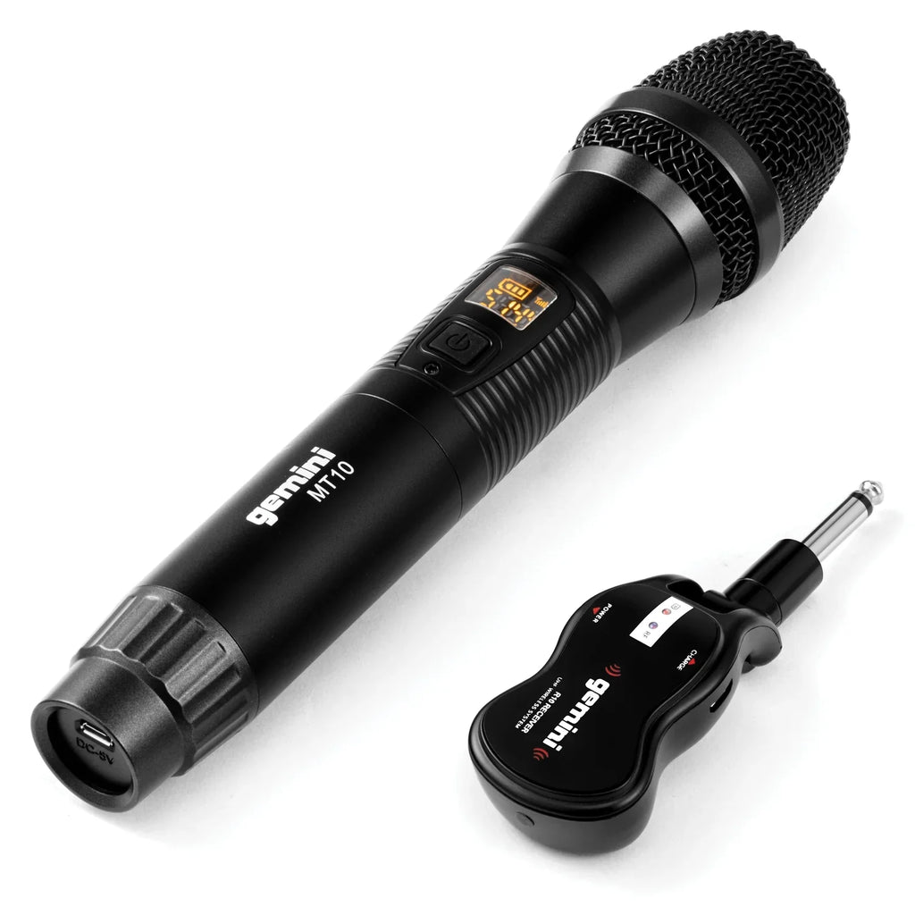 System, Powered Microphone & Speaker 15" 843631170892 Wireless Gemini Dual GMU-M100 Single Bluetooth UHF LED