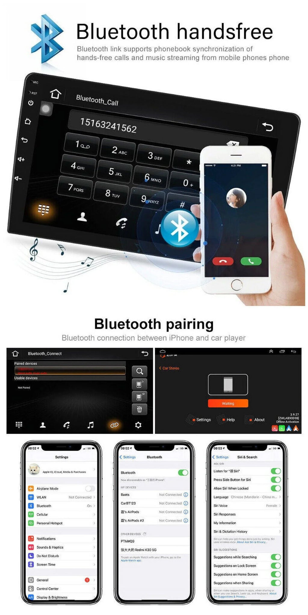 w/Cam 9" Android 1280*720 Stereo CarPlay GPS Radio IPS Car for 2+32G 2009-2016 Auto Prius