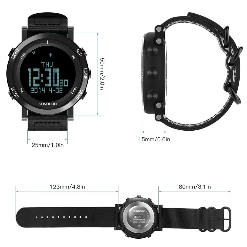 Running Mountaineering Sports Compass Altimeter Forecast liquid-resistant Camping Multifunctional for Thermograph Watch climate Watch Men 50meters SUNROAD Barometer Trekking