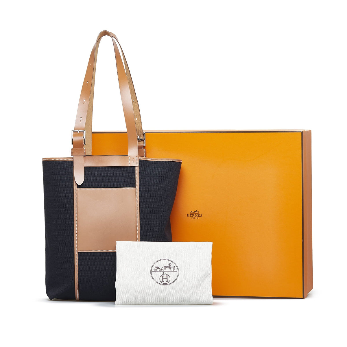 Canvas Bag Pocket 27 Fabric Hermès Toile Authenticated Goeland Tote Pre-Owned Unisex Etriviere Black (Good)