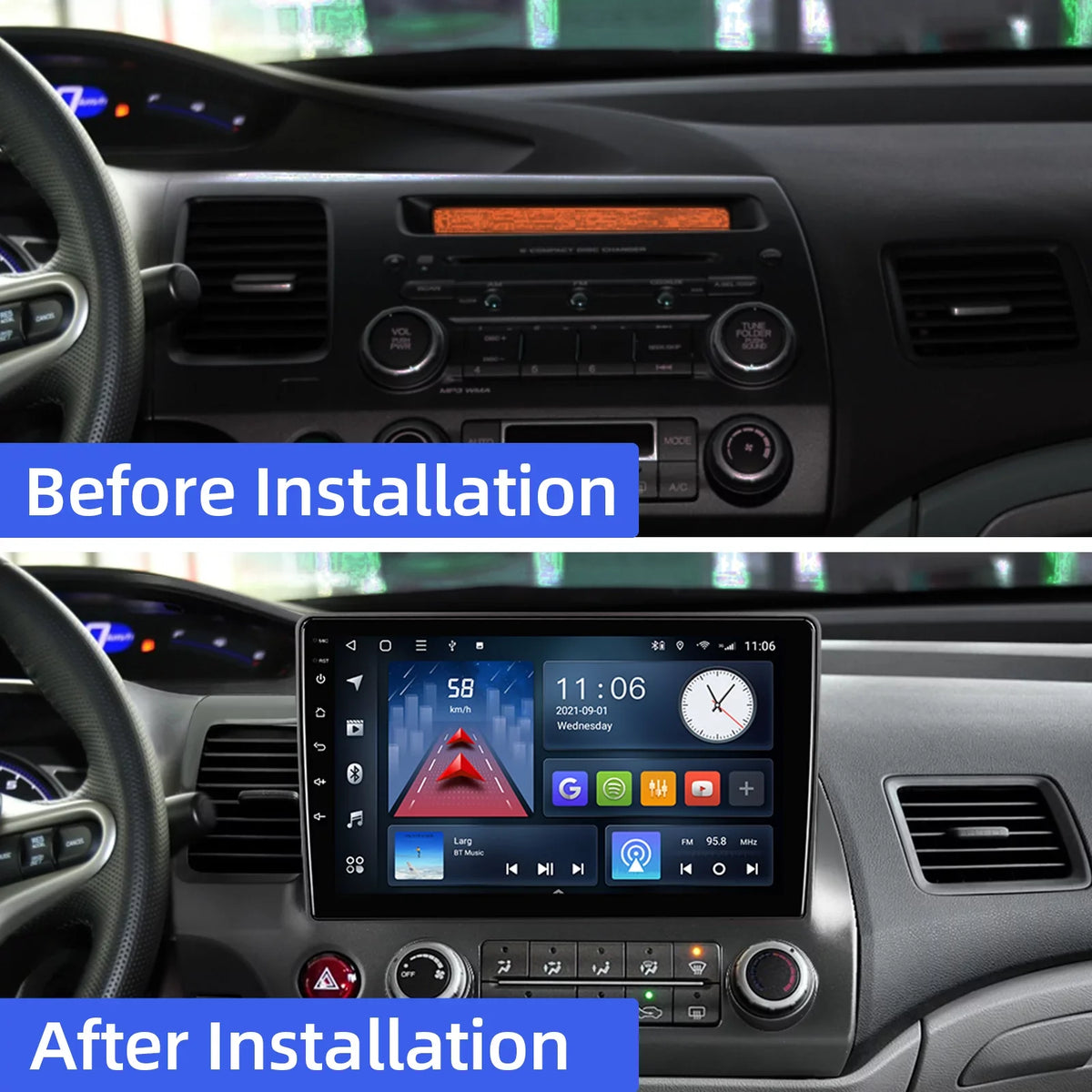 Stereo Din Radio 10.1 2006-2011 Support IPS for FM Carplay Navi & Civic 10 Screen Double GPS Auto Car BT Android Android inches Backup Car Honda Touchscreen Camera with