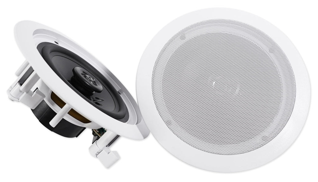 White Rockville Tube Receiver+(8) Theater LED Speakers Amp/Home 6.5" Ceiling