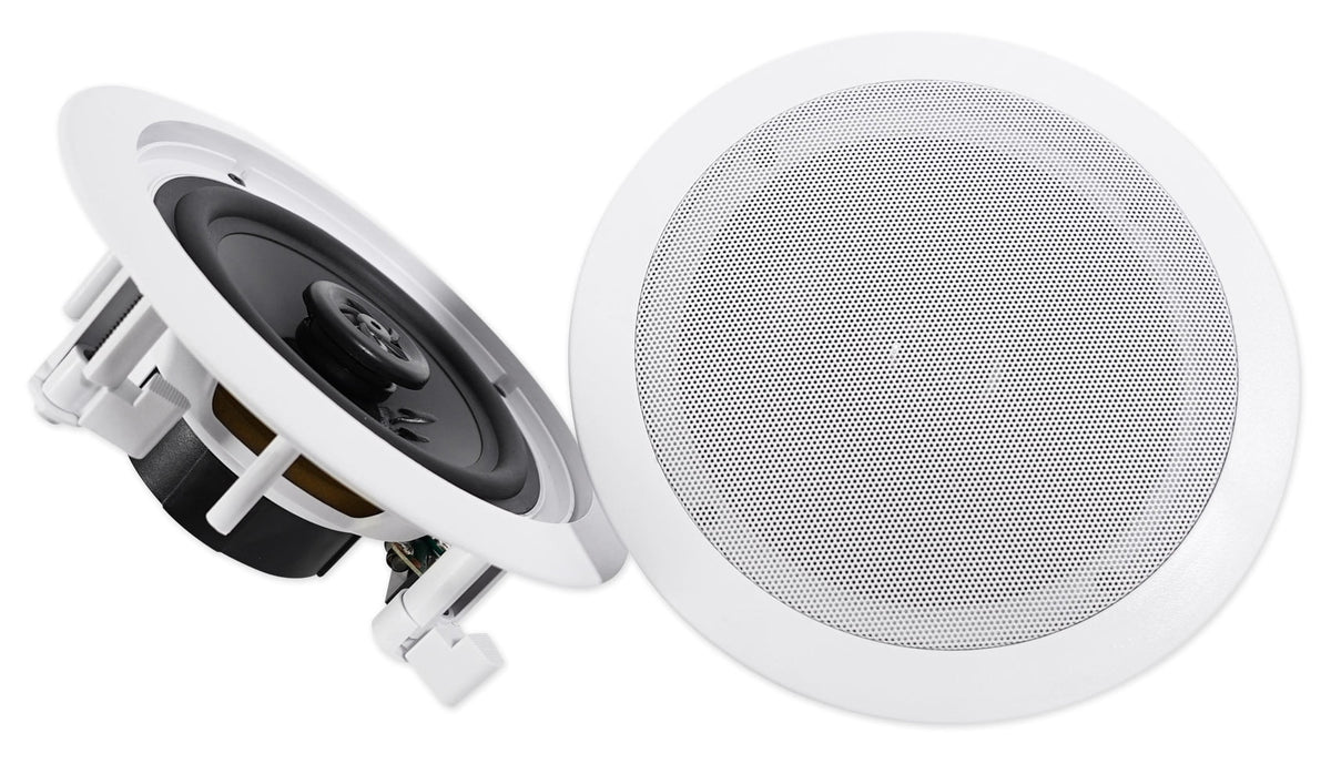 White Rockville Tube Receiver+(8) Theater LED Speakers Amp/Home 6.5" Ceiling
