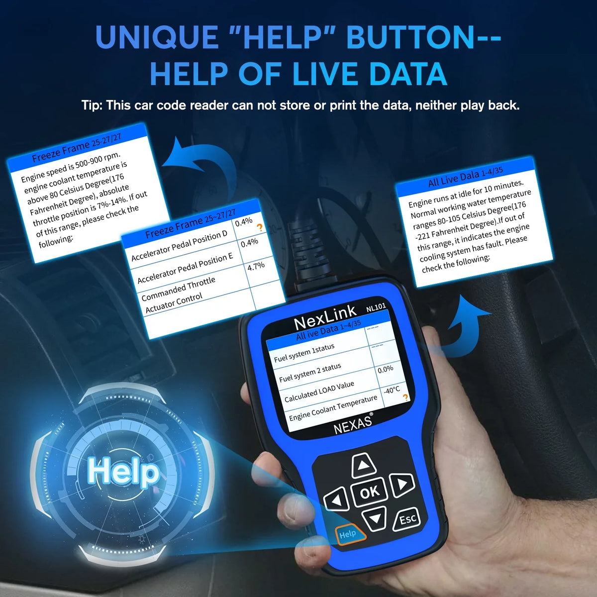 Auto NEXAS OBD2 Automotive Scanner Battery OBDII Reader Diagnostic Scanner Clear Light Code Car Full Codes Car Read Functions Check Engine OBDII NL101 Engine Check Tester Scanner Tool