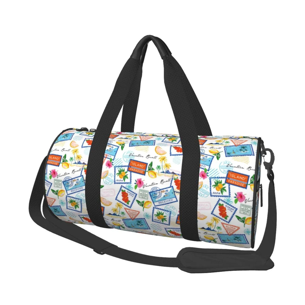 Pocket Coaee Bag Compartment Travel Capacity Luggage with Summer Stamp Gym Bag Bag Waterproof Sports Large Cylinder and