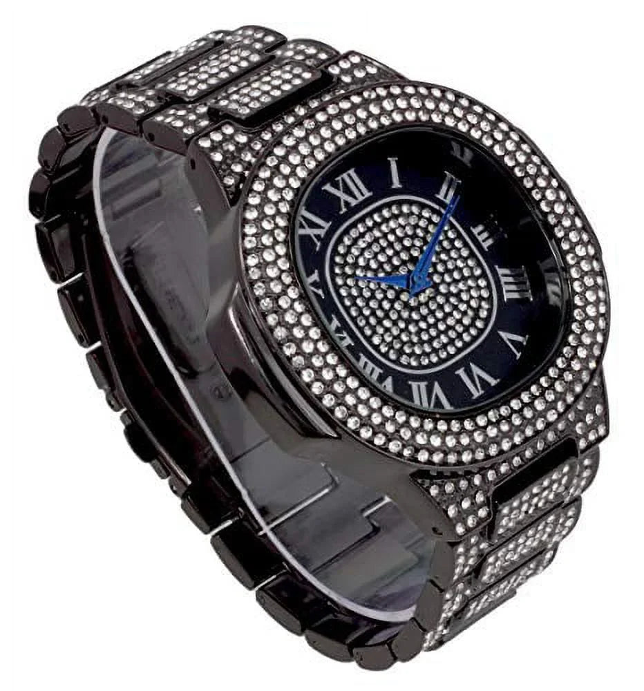 Color - Wristwatch Blk Metal Blk Panther) (ST10235 Iced Out Raymond 8475Color on Mens Charles Hip Blinged Out Oblong SDR# Hop Blast