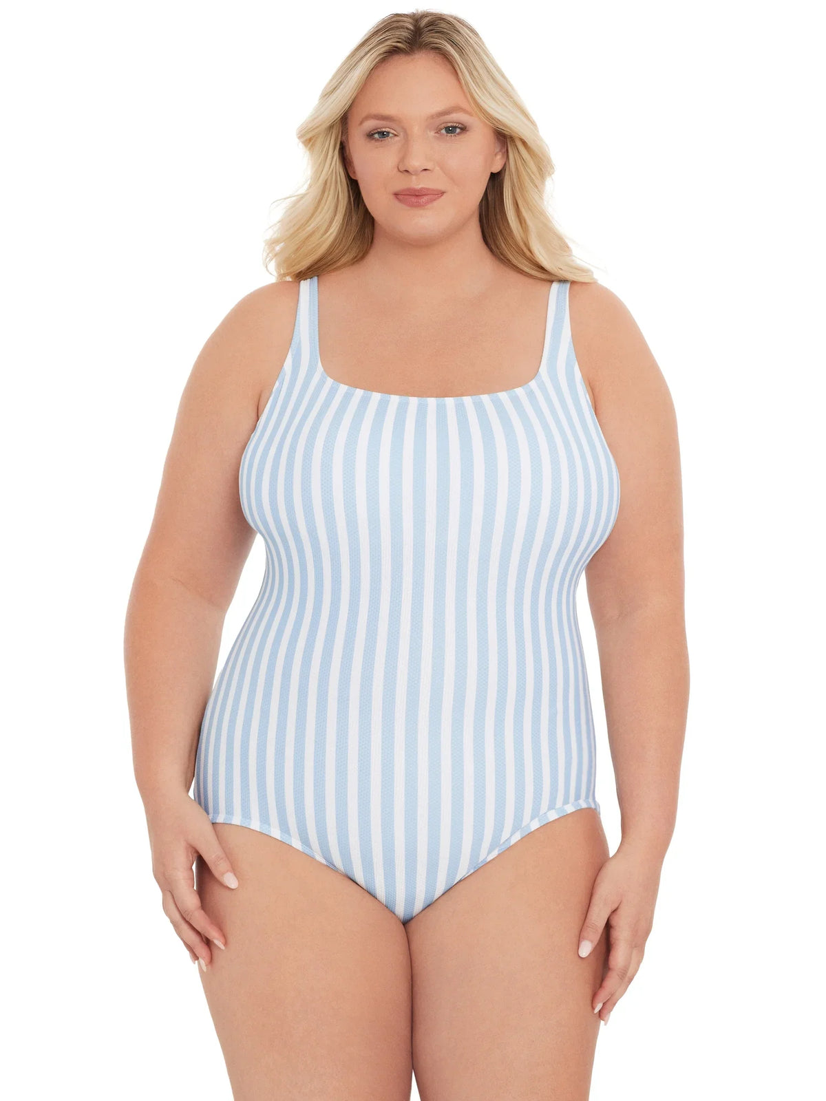 Sizes Swimsuit, XS-3X Women's Piece One Square Pique Tru and Time Neck