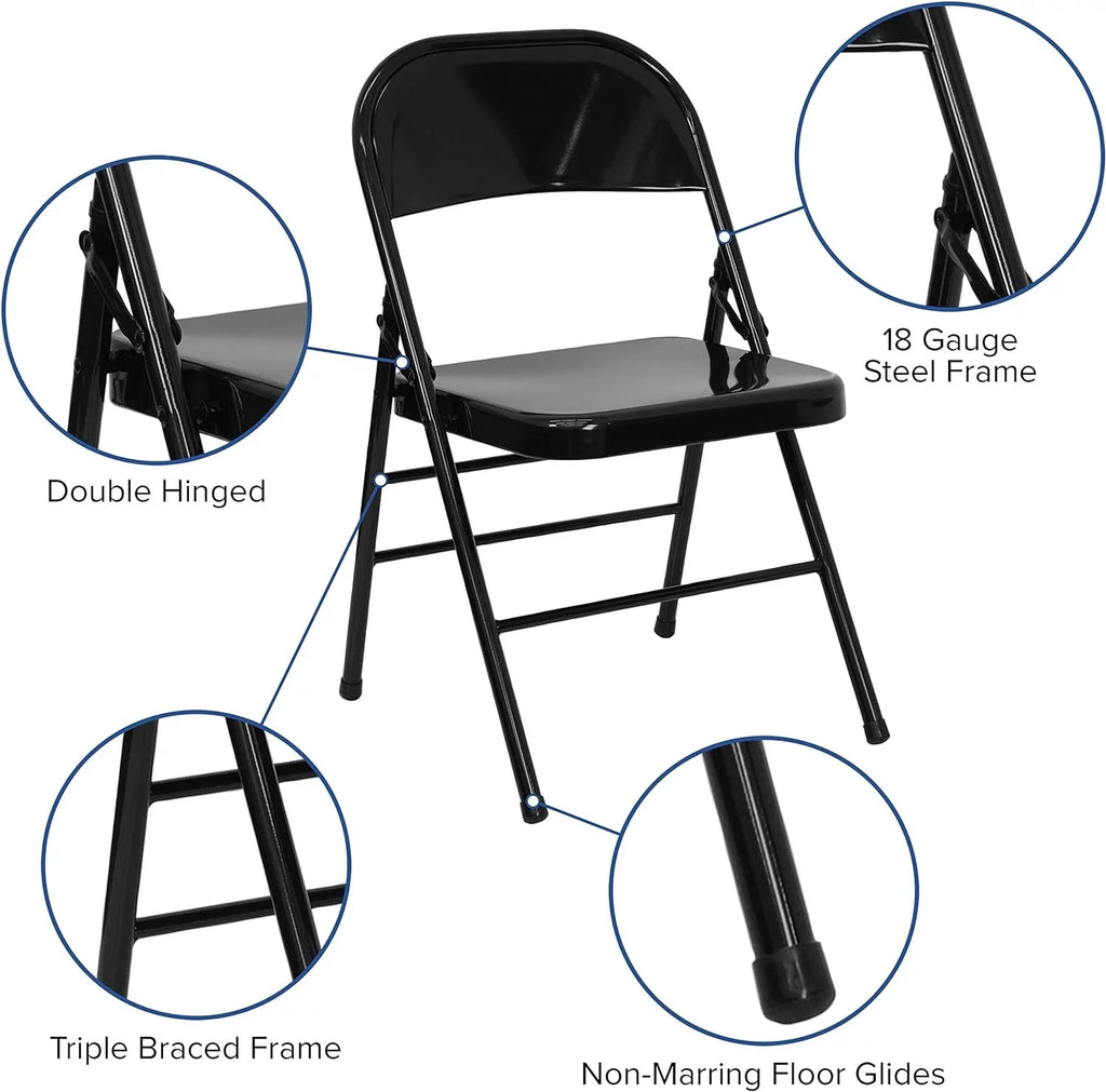 Series Double HERCULES Braced Hinged Black Chair Triple Folding Metal &