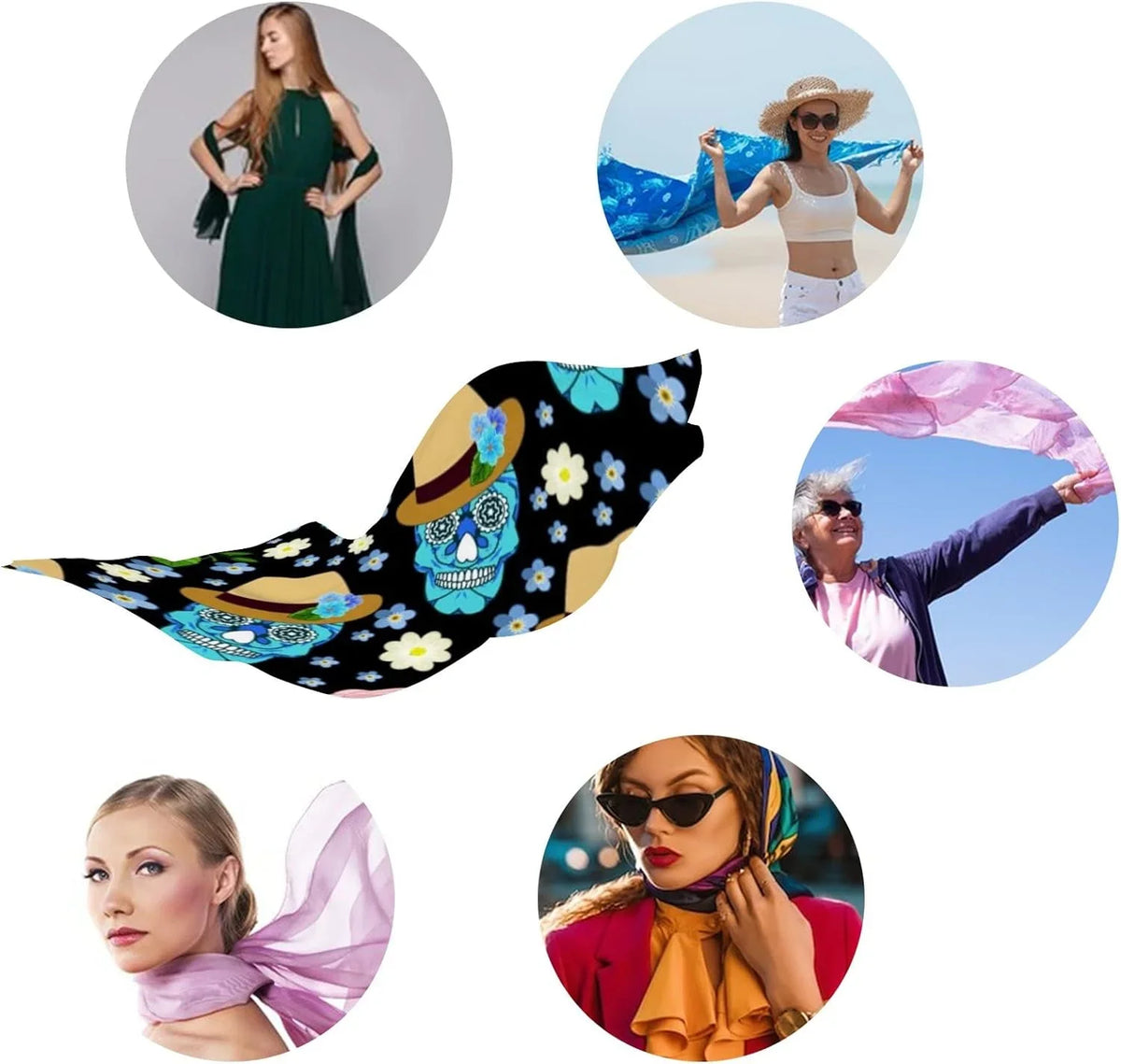 Neck Shawl Ethnic Scarf Wrap for Skull Scarves Long And Hyjoy Women Lightweight Girls Silk Feather