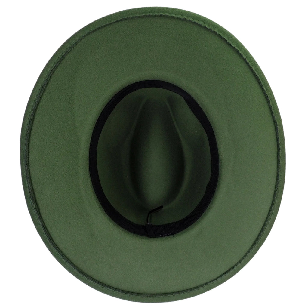 Hat Upturn Wide Fedora Panama Felt Brim Army Cotton Blend Green