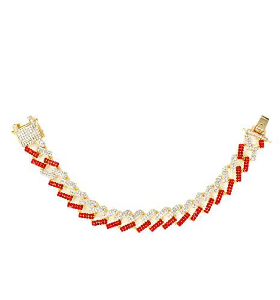 Watch Gold Bracelet w/Bling-ed Design Bling-ed Gold - Round Red Luxury Out Out ZZ Link Mens ZZ Blood L0504RNB