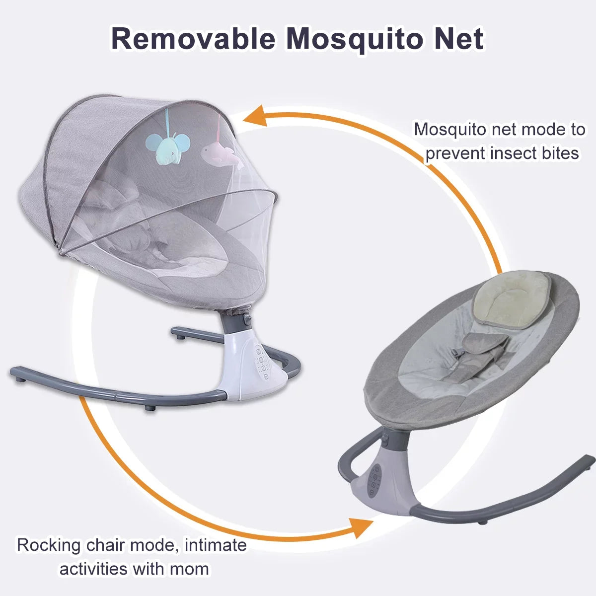 and Seat Baby Swing Control, Swing Electric Chair 4 Gray with Swing Speeds Infant Remote Portable