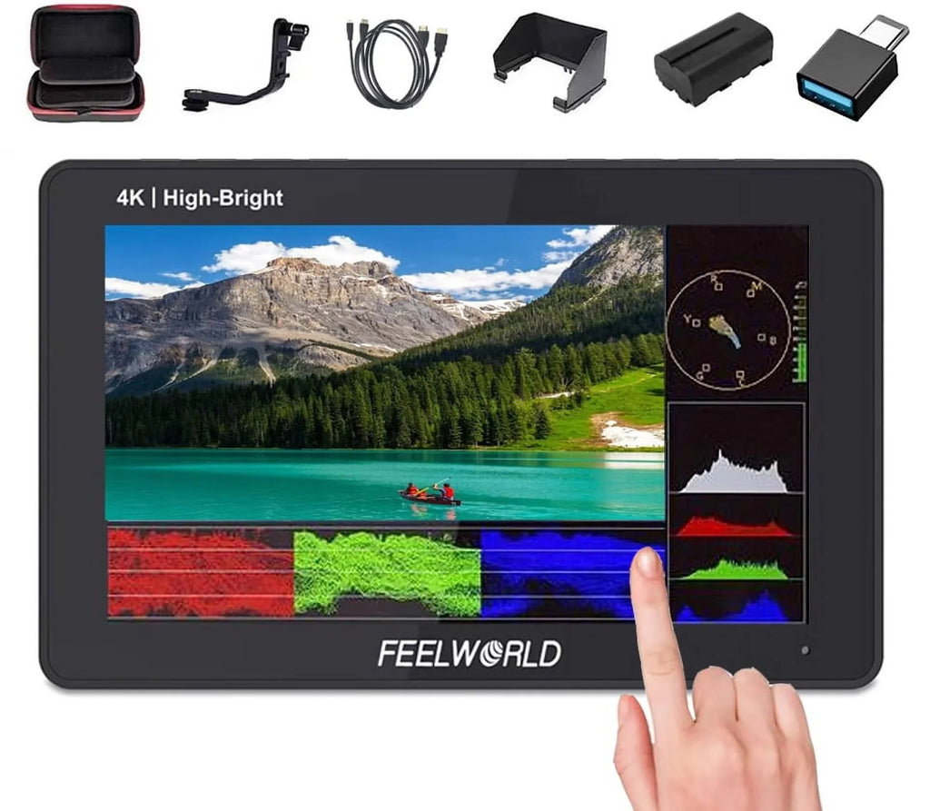 Monitor LUT Install DSLR Inch Kit 1920x1080 +Battery Wireless Transmission Case Pro F970 3D External 4K 5.5 Field Touchscreen +Carry F6 1600nits with for HDMI Power FEELWORLD FHD Camera